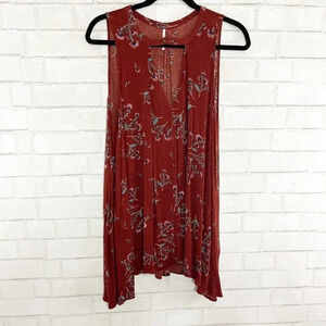 Free People Burnt Red Floral Sleeveless Boho Tunic Mini Dress Women's Size Small
